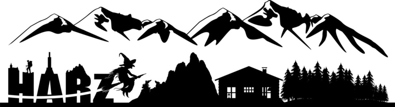 Abstrakte Vektor Landschaft mit kreativem Schriftzug - Harz, Deutschland