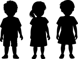Little children silhouettes in black color. Vector template for laser cutting wall art.