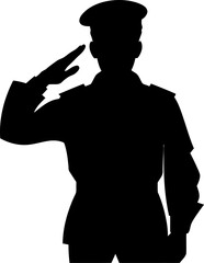 Soldier saluting silhouette in black color. Vector template for laser cutting wall art.