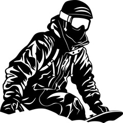 Snowboarder silhouette in black color. Vector template for laser cutting wall art.