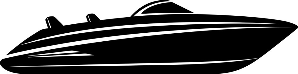 Speed boat silhouette icon in black color. Vector template for laser cutting wall art. - obrazy, fototapety, plakaty