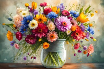 bouquet of color flowers in the vase