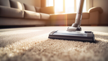 A vacuum cleaner working on the Carpet - obrazy, fototapety, plakaty