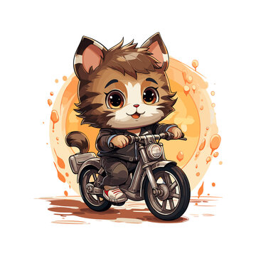 cute cat motorcycle illustration 