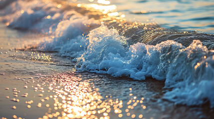 Close-up soft wave of the sea on the sandy beach