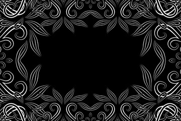 Beautiful black and white frame gradient flowers line art pattern of indonesian culture traditional tenun batik ethnic dayak ornament