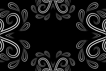 Beautiful black and white frame gradient flowers line art pattern of indonesian culture traditional tenun batik ethnic dayak ornament