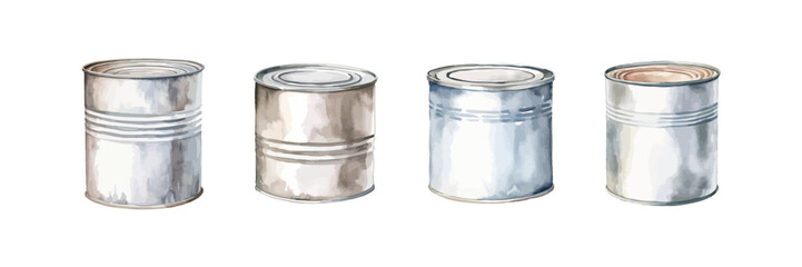 Watercolor.canned food set. Vector illustration design.
