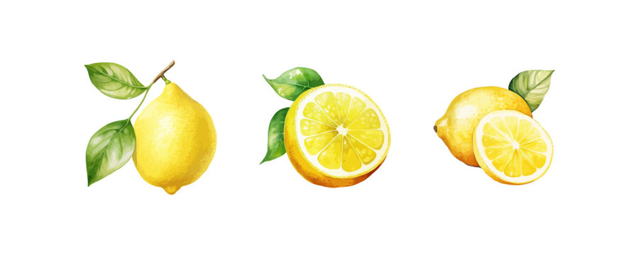 Watercolor lemon set. Vector illustration design.