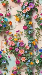 colorful flowers on the wall, background with flowers