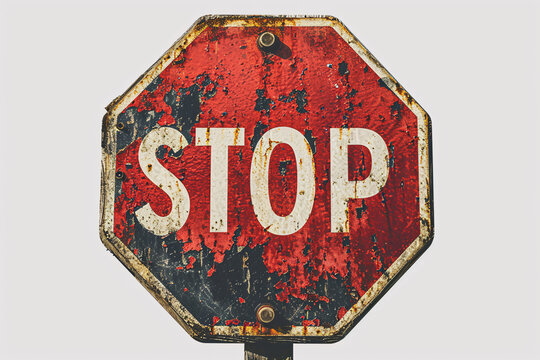 Weathered red stop sign with visible rust and scratches