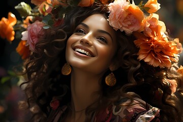 An exquisite portrayal capturing the grace of a model's infectious smile and her flawless, radiant...