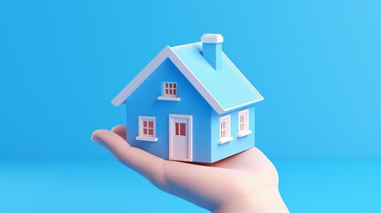 Protecting Your Home Investment: 3D Insurance Icon with Toy House Floating in Hand