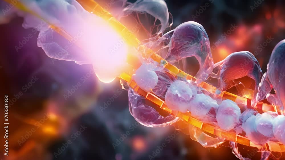 Poster a microscopic view of a gene expression profile, showcasing the interaction between dna and rna mole