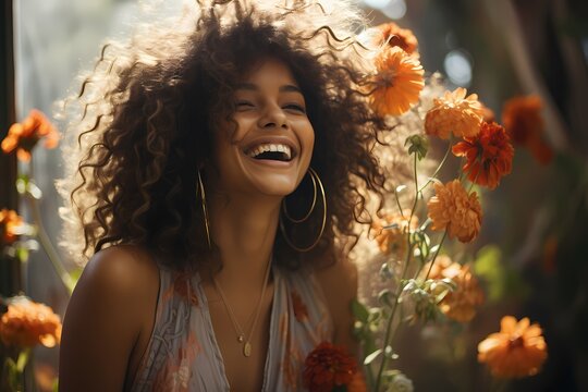 An ethereal image focusing on the sheer joy reflected in a model's smile and her impeccable skin.