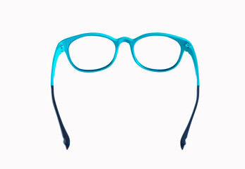 Blue eyeglasses isolated on white background. spectacles with shiny blue frame For reading daily...
