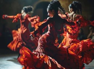 Stickers pour porte École de danse Passionate spanish gypsy national culture dance flamenco performed by a female dancer