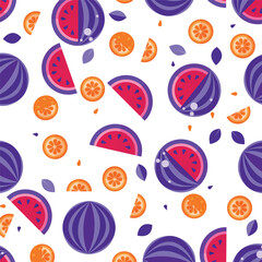 Cute seamless pattern with watermelons and oranges