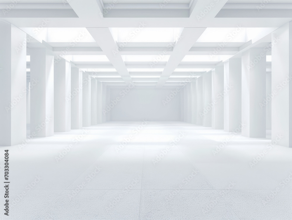 Poster spacious empty gallery with white walls and bright illumination. minimalist design. generative ai