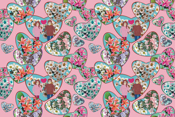 Naklejka premium Seamless Floral Love Hearts Seamless Pattern. Illustration design for card, wrapping, wallpaper, and background