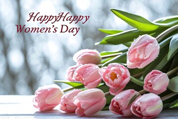 Happy Womens Day with spring flowers background International Womens Day concept March 8 Happy Mother`s Day greeting design