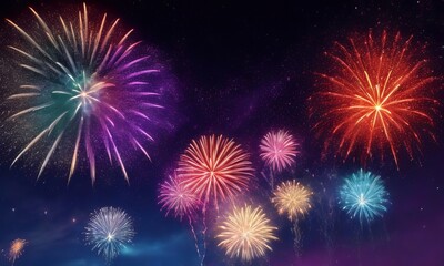 Naklejka premium Fireworks on the night sky background