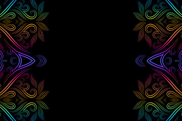 Beautiful colourful frame gradient flowers line art pattern of indonesian culture traditional tenun batik ethnic dayak ornament 