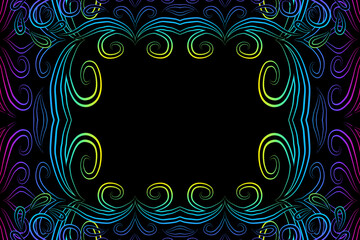 Beautiful colourful frame gradient flowers line art pattern of indonesian culture traditional tenun batik ethnic dayak ornament 