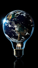 Incandescent Lamp in the Form of Planet Earth. Free Space for Text, Copy Space. Electricity and Clean Energy Concept. Earth Hour. Vertical Banner