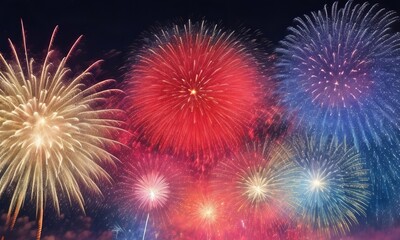 Fototapeta premium Fireworks on the night sky background