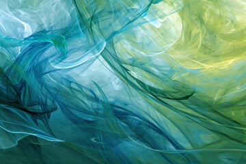 Abstract Fluid Swirls Background, Delicate Waves in Translucent Green and Blue