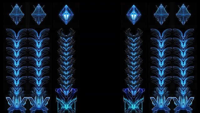 Big Mix Cyberpunk Digital Symbols Side Columns Pattern Random UltraHD Video Motion Background VJ Loop