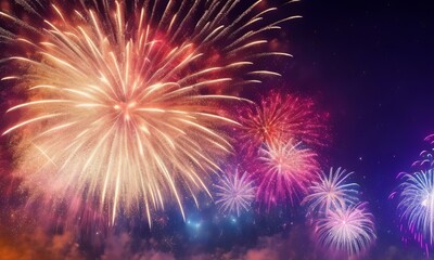 Fototapeta premium Fireworks on the night sky background