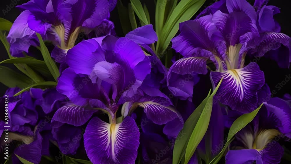Aufkleber a vivid purple iris with intricate patterns and deep green stems, adding a pop of color to the bouqu