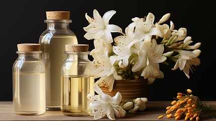 Tuberose essential oil organic scent - obrazy, fototapety, plakaty