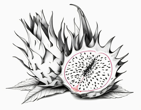 drogon fruit with leafe for coloring book