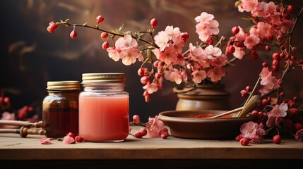 Rosehip rose flower organic essentials oil natural ingredient - obrazy, fototapety, plakaty