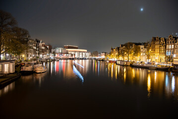 Amsterdam city in night long exposure shooting 
