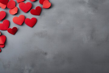 Red hearts on gray background with copy space, Valentine's day Generative AI