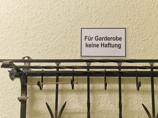 Garderobe - Diebstahl - keine Haftung