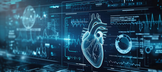 Hearth health cardiology concept with display that shows science research for heart diseases