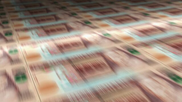 Guatemala quetzal money sheet printing. GTQ banknotes loop print. Seamless and looped background concept of finance, economy crisis, inflation and business.