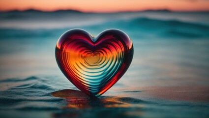 Fototapeta premium Heart shape on the beach at sunset, Valentines day concept