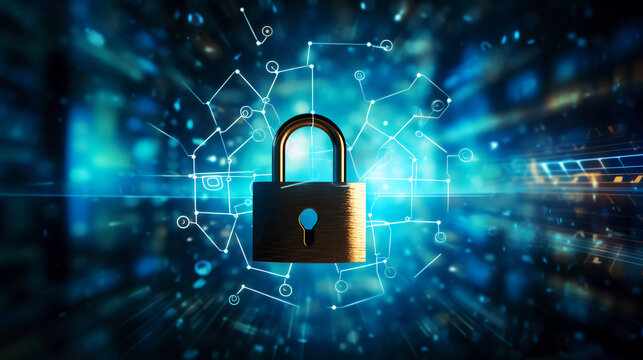 Data protection and cyber security on internet server network with secure login to protect privacy from attack. With Copy Space 