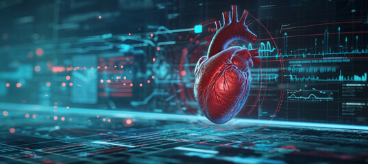 Hearth health cardiology concept with display that shows science research for heart diseases