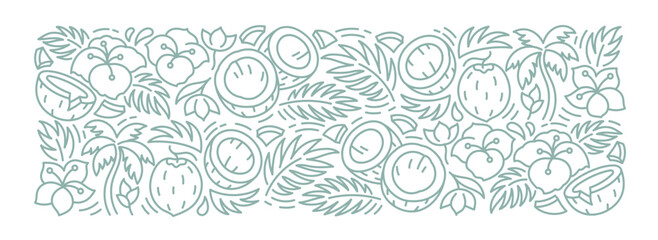 Coconut rectangular background pattern. Editable outline stroke. Vector line.