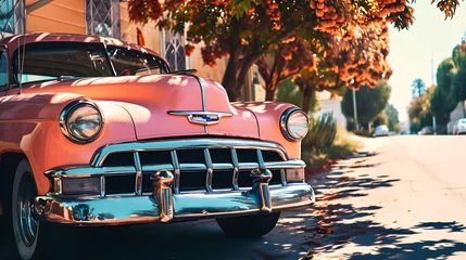 Tuinposter Peach Fuzz Colour of the Year 2024 Old Vintage Car in Daylight © Seasonal Content