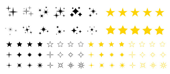 Stars vector icons. Stars collection. Black and Golden Stars isolated on white background. Vector Star