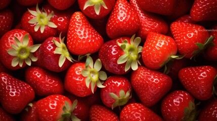  a close up of a bunch of strawberries with a green spot on the top of one of the strawberries.