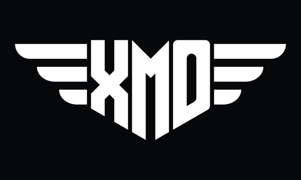 XMO three letter logo, creative wings shape logo design vector template. letter mark, word mark, monogram symbol on black & white.